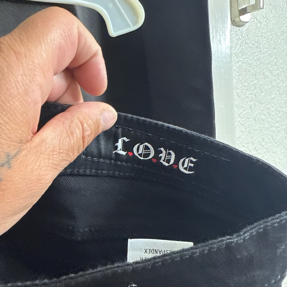 Black Love Embroidered Pants